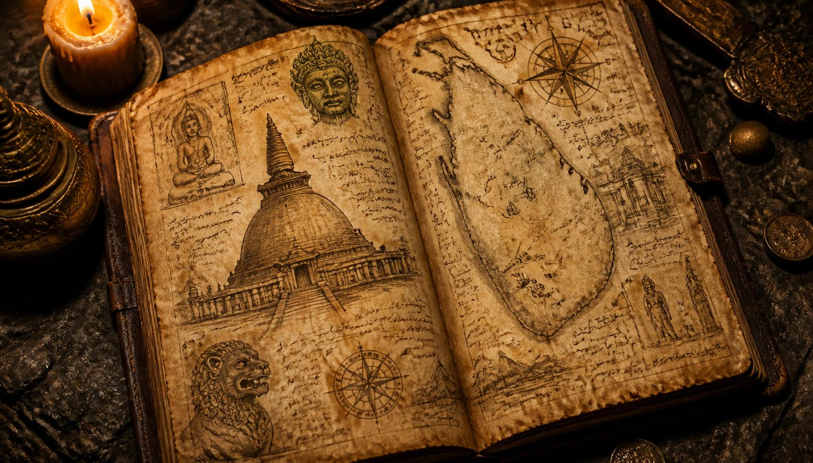 Ancient manuscript with archaeological symbols